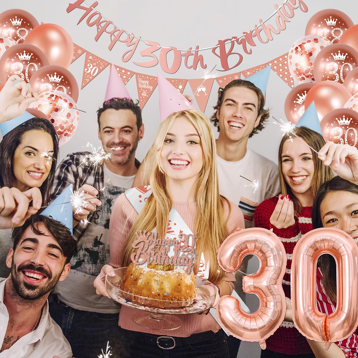 30. Geburtstag Deko-Set In Rosegold – Mit Ballons, Banner, Torten-Topper & Girlande Für Die Perfekte Mottoparty