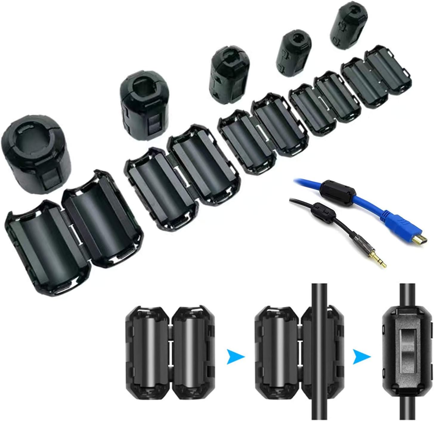 10pcs Clipon Ferrite Ring Core Bead RFI EMI Noise Suppressor High