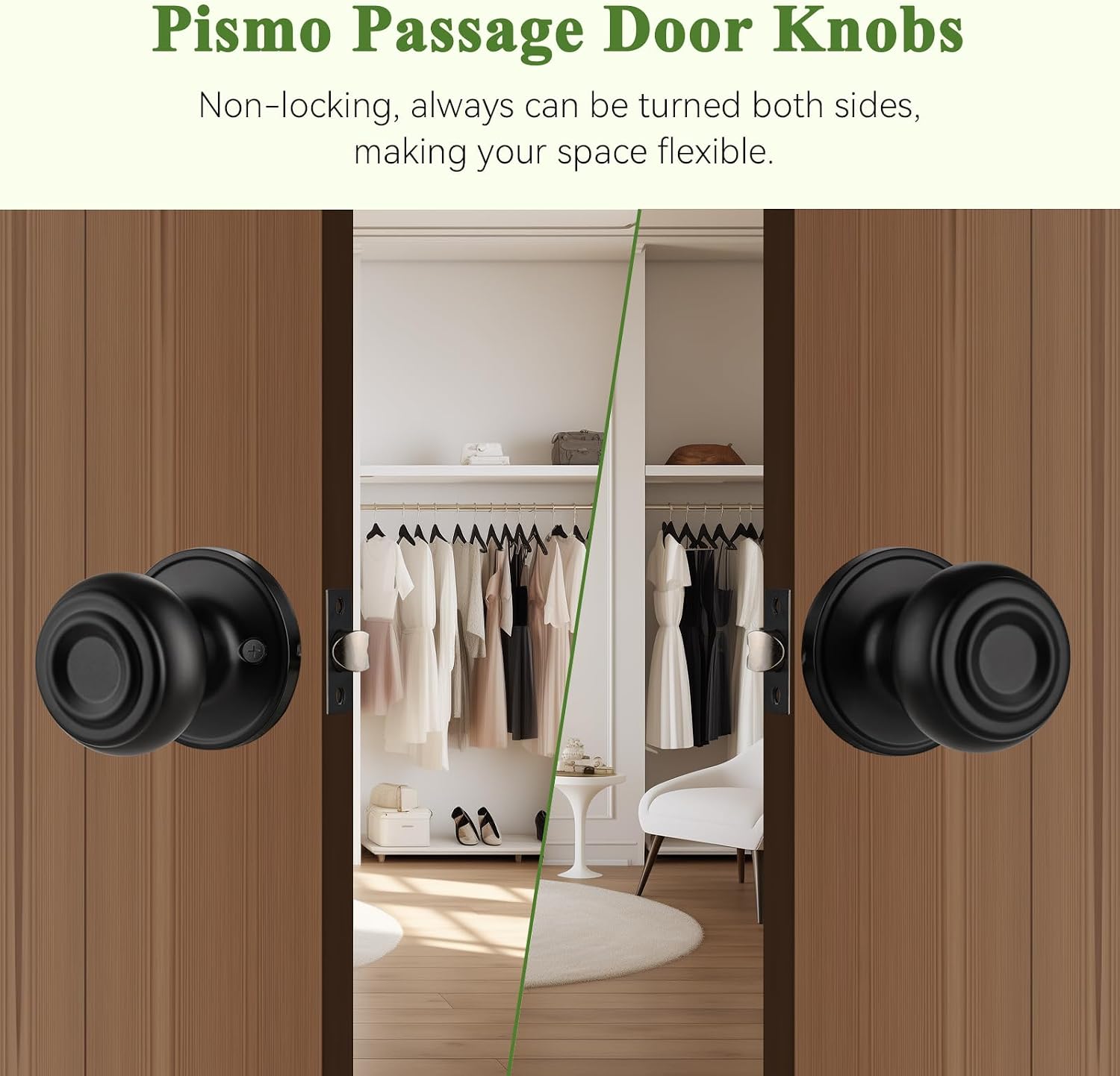 parro Black Door Knobs Interior for Hall, Classic Round Door Knob with Non Locking, Flexible Turning & Easy Install image 2