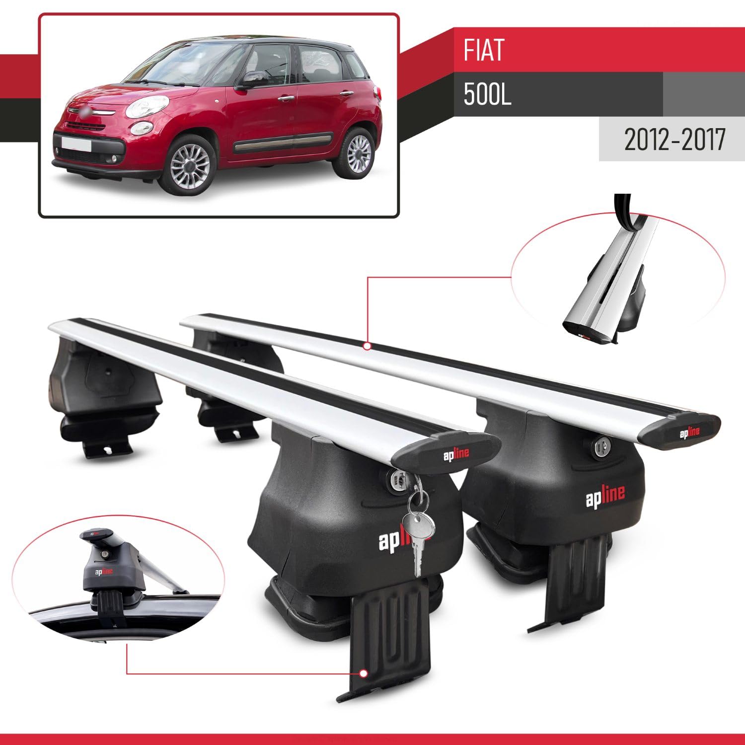 Compatibile con Fiat 500 L 2012-2017 ACE-4 Barre Tetto Portapacchi Auto Barre Portatutto Grigo Alluminio 2 Barre