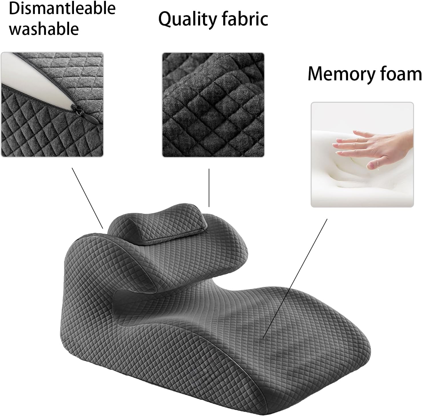 Natural Latex Wedge Pillow for Adults & Couples, Ergonomic Multi-Position Support for Back Pain Relief, Pregnancy Comfort, Acid Reflux & Side-Lying Relaxation, Removable Cotton Cover-Dark Gray