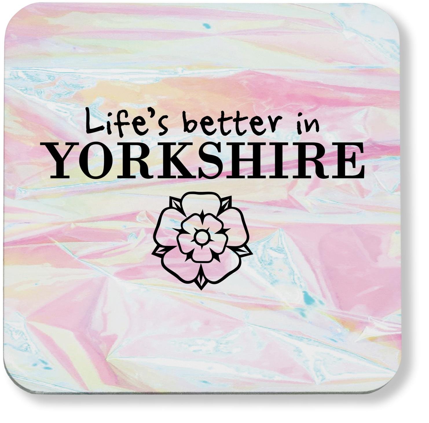 Hippowarehouse Life's Better in Yorkshire pack of 2 coasters gloss finish durable backing 9cm x 9cm