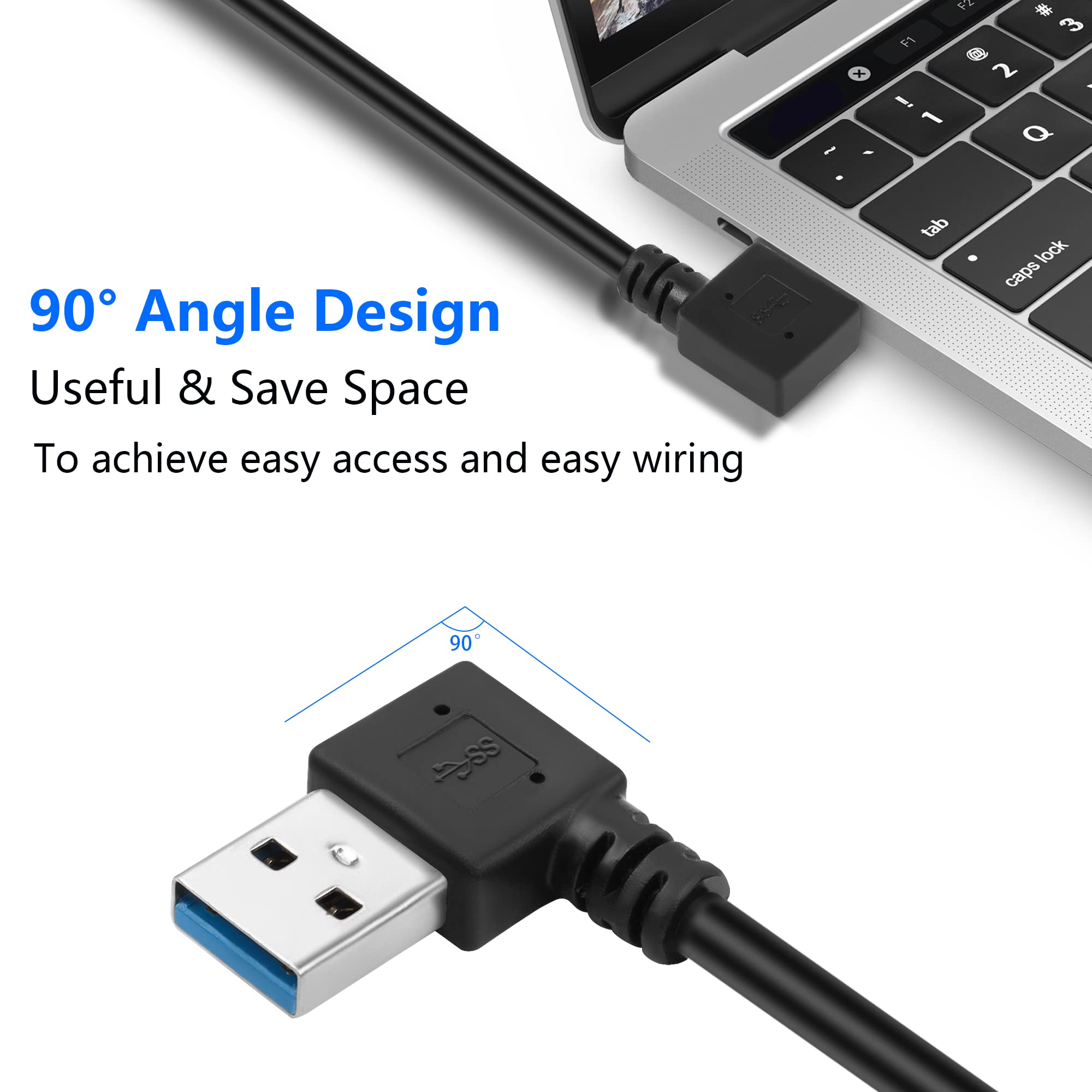 GELRHONR 0,2m USB 3.0 Verlängerungskabel Mit 90° Winkel – Typ A Stecker Auf Buchse, Linksgewinkelt, 5 Gbps
