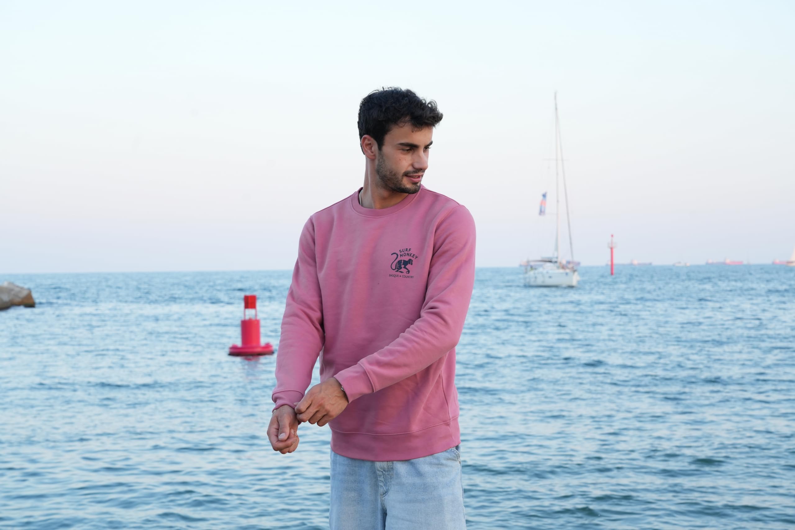 Surf Monkey Sudadera orgánica con Cuello Redondo Save The Oceans