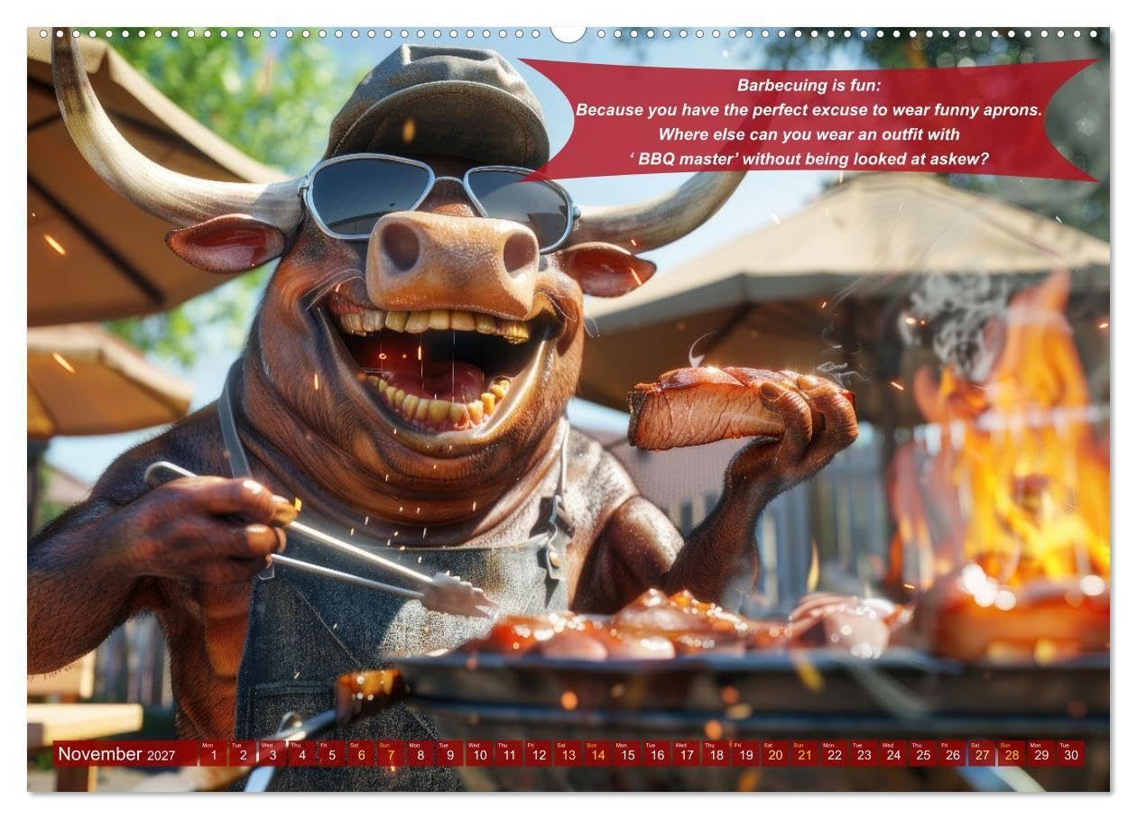Funny charming animals as barbecue chef (High Quality Premium Wall Calendar 2027 DIN A2 landscape),CALVENDO 12 Month Wall Calendar: Funny animals with barbecue apron on the grill with humorous slogans