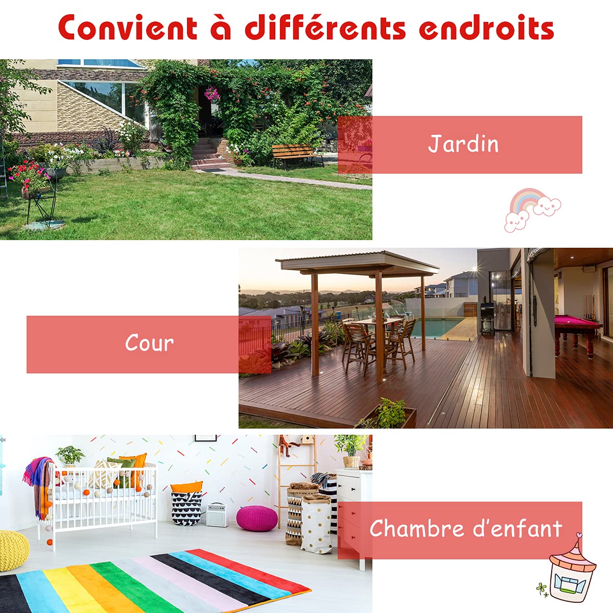 RELAX4LIFE Ensemble Salon de Jardin pour Enfant avec Table et 2 Bancs