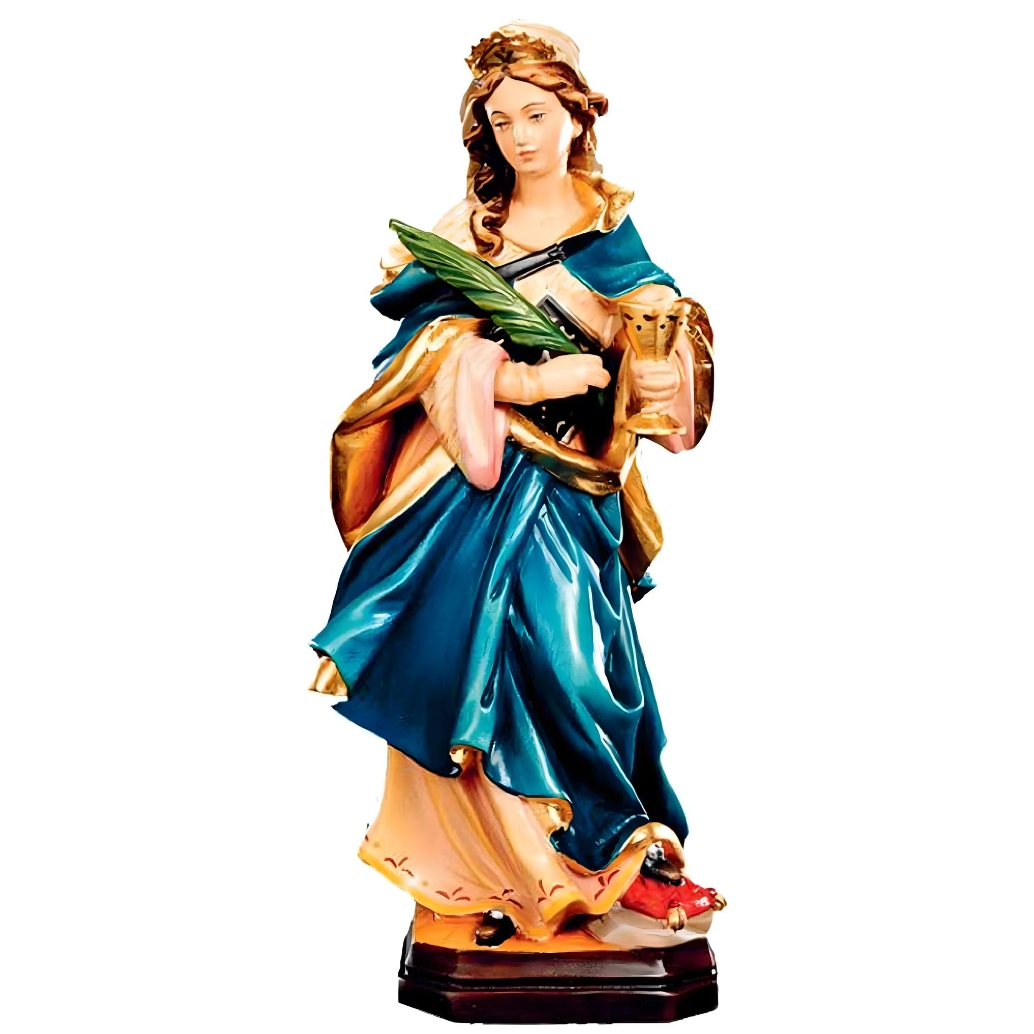 Sainte Ottilia en bois de la Gardena fait main de 25 cm de prestige