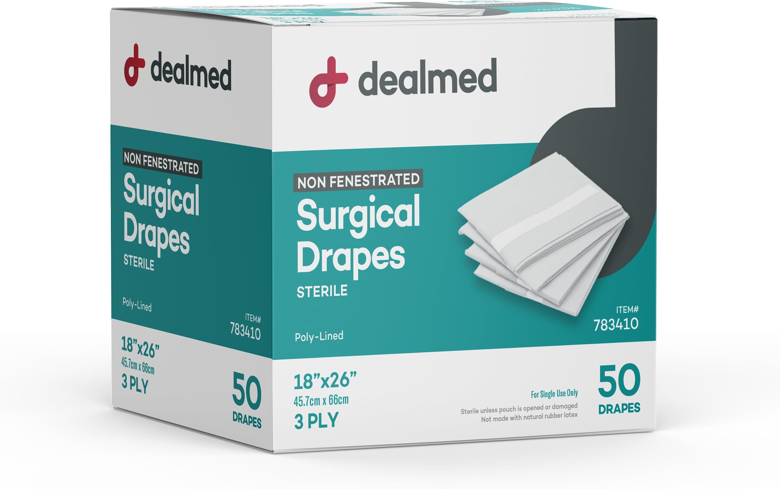Dealmed Non-Fenestrated Sheets – 50 Count 3-Ply Poly-Lined Drape Sheets, White Material, Perfect for Hospitals, Medical Facilities, and Physicians’ Offices, 18" x 26"
