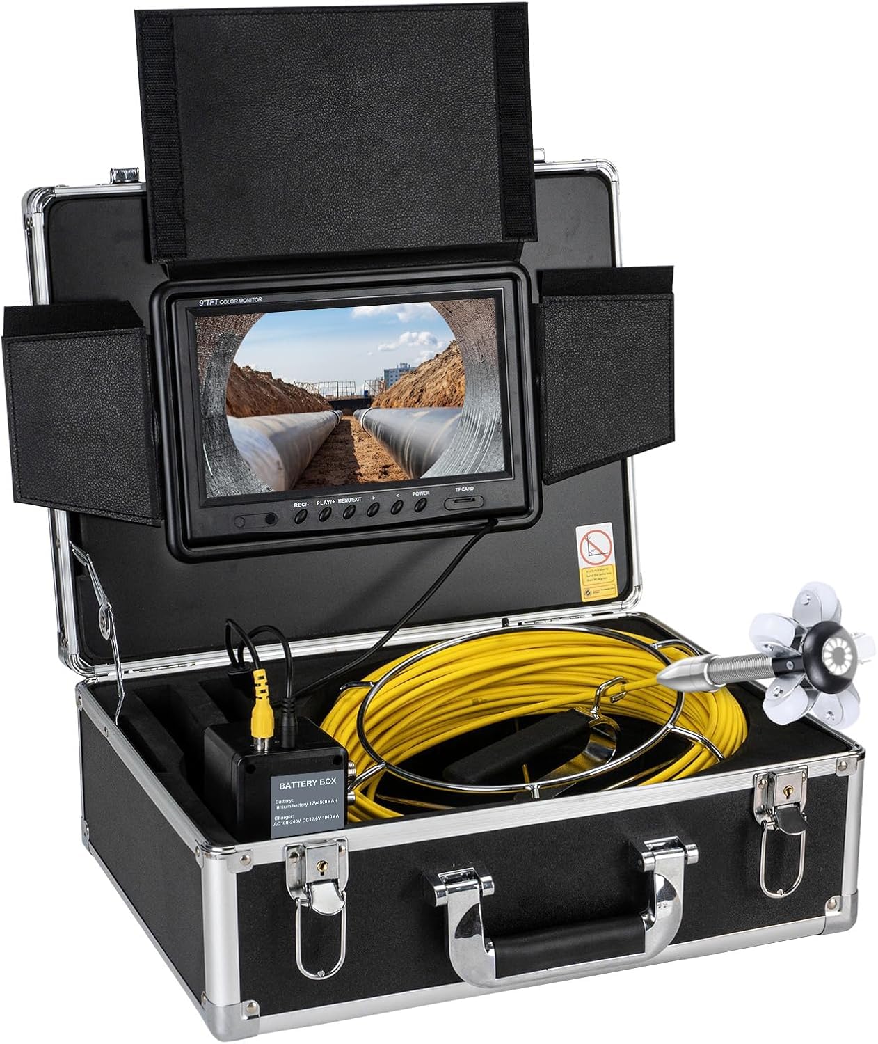 Cámara de inspección de alcantarillado de 30 m con Monitor DVR de 9 Pulgadas y Almacenamiento de 16 GB, cámara portátil para Drenaje de tuberías, con 12 Luces, Ruedas guía y medidor de Distancia