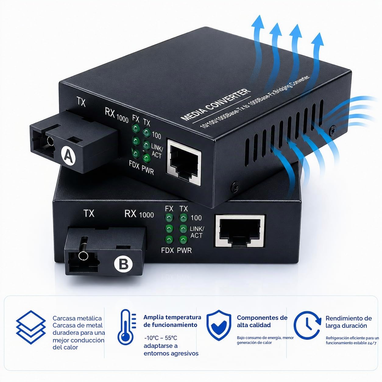 Elfcam® - 2 Pack Convertidor de Medios Gigabit Ethernet 10/100/1000M con 1.25Gb SFP Monomodo SC Transceiver, 20KM (1 Puertos RJ45 * 1 Puertos RJ45)