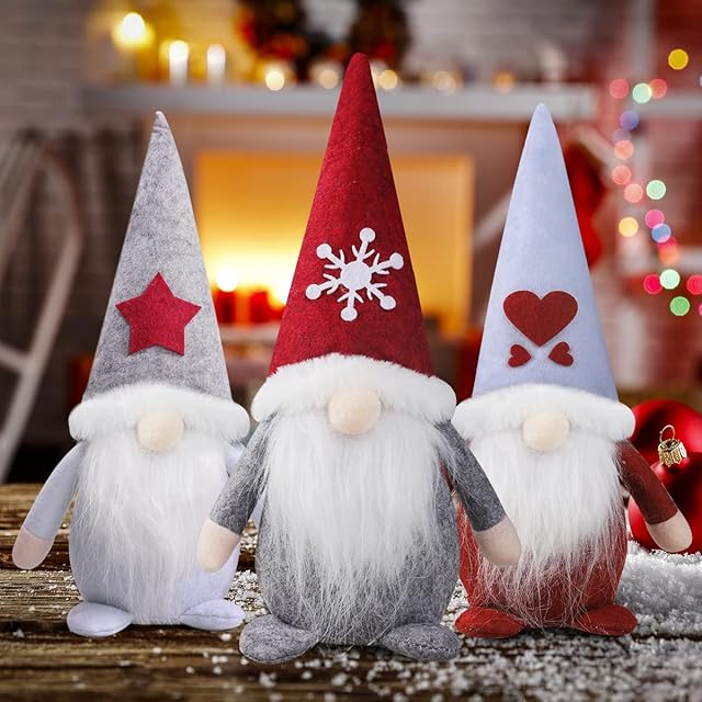RedMaple 3PCS Christmas Gonk Decorations Indoor Xmas Gnome Swedish Nisse Standing Faceless Tomte Elf Christmas Ornaments for Home Festival Table Fireplace Decor