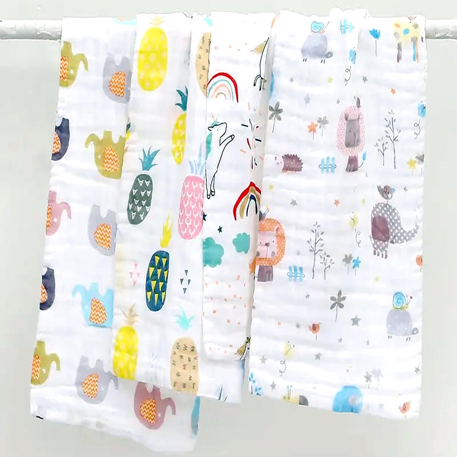ZAPLES Muslin Cloth Printed Baby Bath Towel Organic Cotton Super Soft Bathing Towels for Newborn Highly Absorbent for Infants, New Born Babies and Toddlers Boys and Girls White Size 50 x 100 cm (1)-image-34