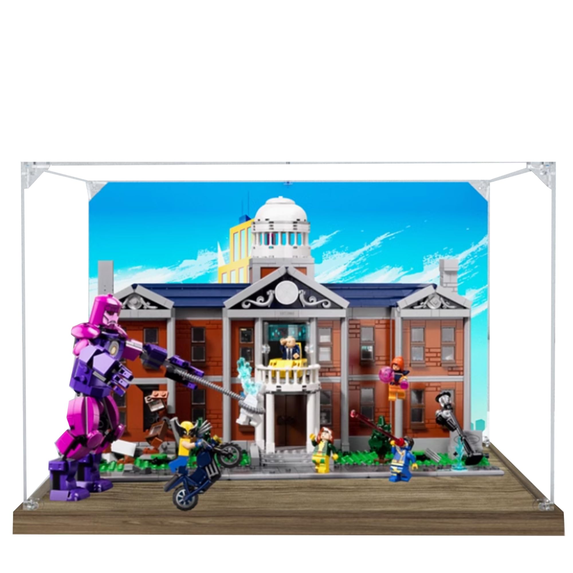 Acrylic Display Case for Lego 76294 X-Men X-Mansion Building Set,Clear Display Case, Dust-Proof Display Case Compatible with Lego 76294(Only Display Case) (Wooden Base)