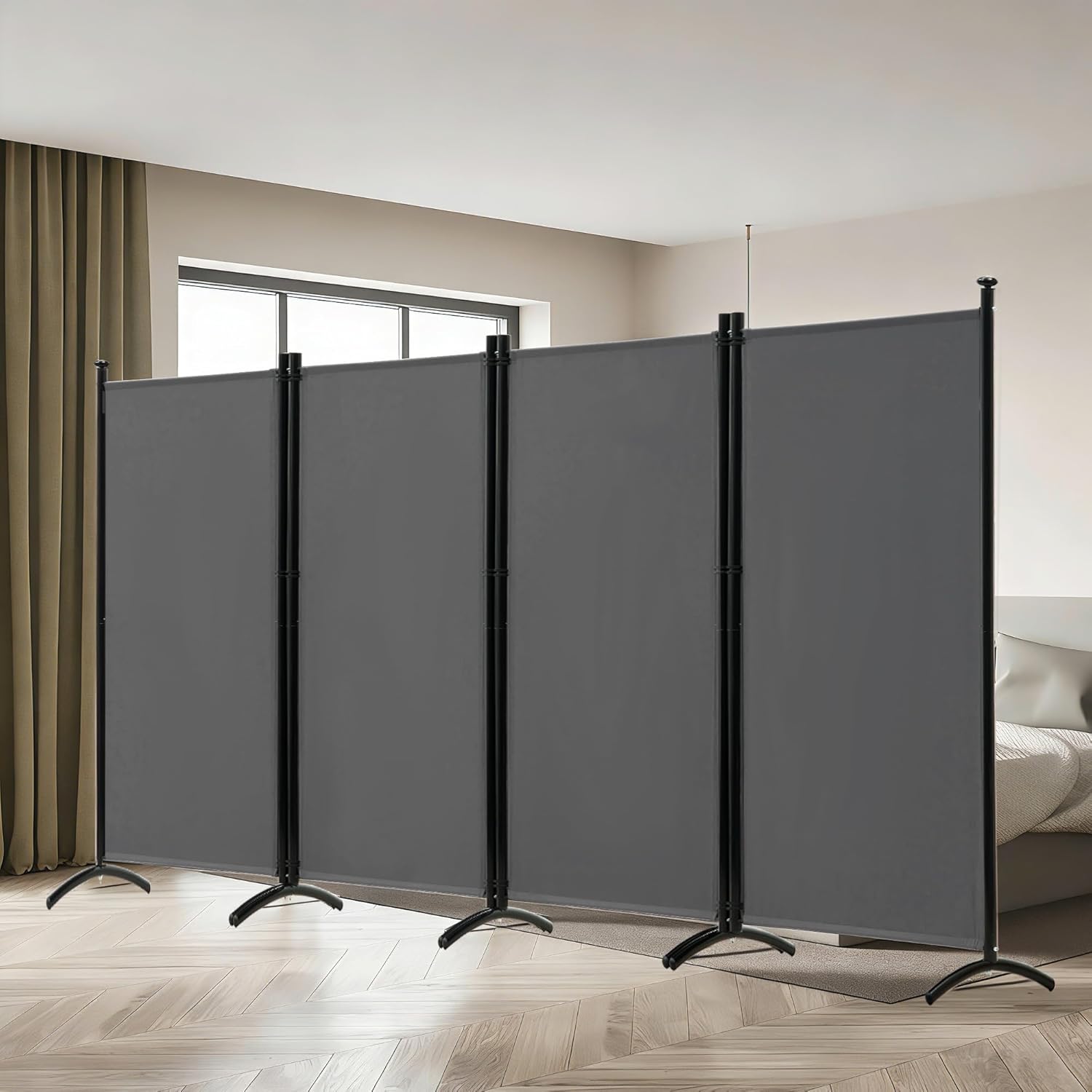 Spurgehom 4 Panel Room Divider Folding Privacy Screen, Freestanding Fabric Partition Portable Room Partition Wall Dividers for Home Office Room Restaurant, 136 W X 72 H (Grey)