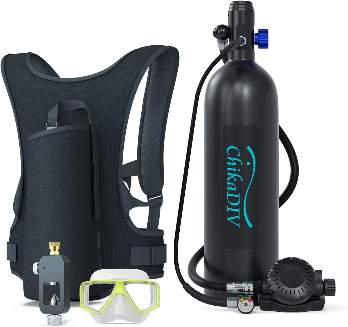 Mini Scuba Tank 1.9L Lung Tank for Adult Portable Scuba Diving Tank Kit for Underwater Entertainment, Pony Bottle for Emergency Rescue