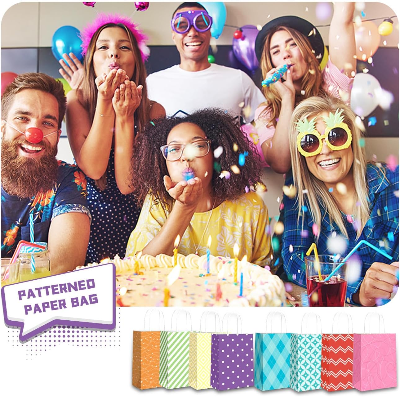 REZBLEATH 16 Pcs Geometric Pattern Gift Bags Bulk with Handles,8 Styles image 2