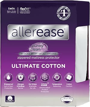 AllerEase Ultimate Allergy Protection and Comfort Zippered Mattress Protector, Twin, White