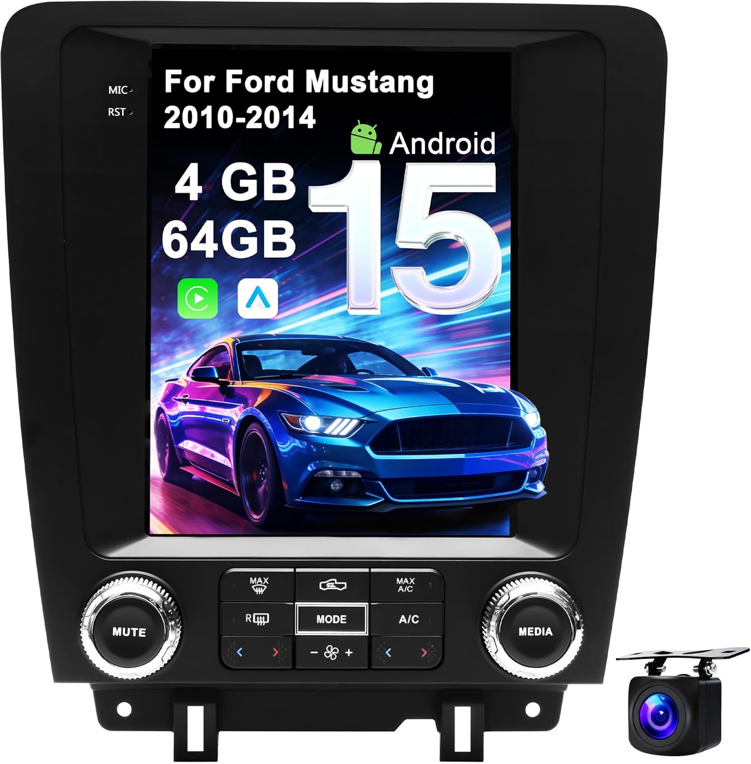 [ 4G+64G ] Car Radio for Ford Mustang 2010-2014: 9.7" Upgrade Android 15 Stereo Head Unit Wireless CarPlay Android Auto, BT 5.4, WiFi 6, GPS, FM, RDS, EQ, SWC, 1080P Backup Camera