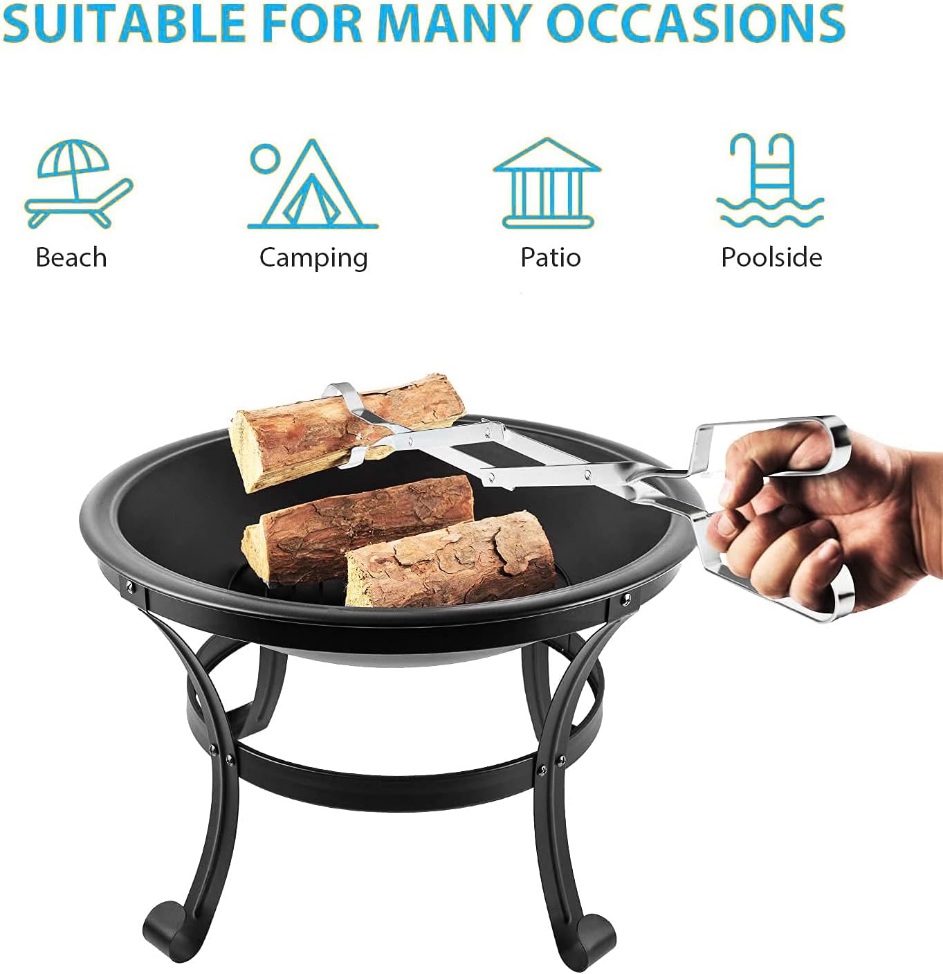 Fire Pit, 22 Inch Fire Pit Outdoor Fireplace Burning Steel BBQ Grill Firepit Bowl with Spark Screen and Fireplace Poker for Camping Backyard Garden Bonfire Patio (22 Inch) : Garden & Outdoor