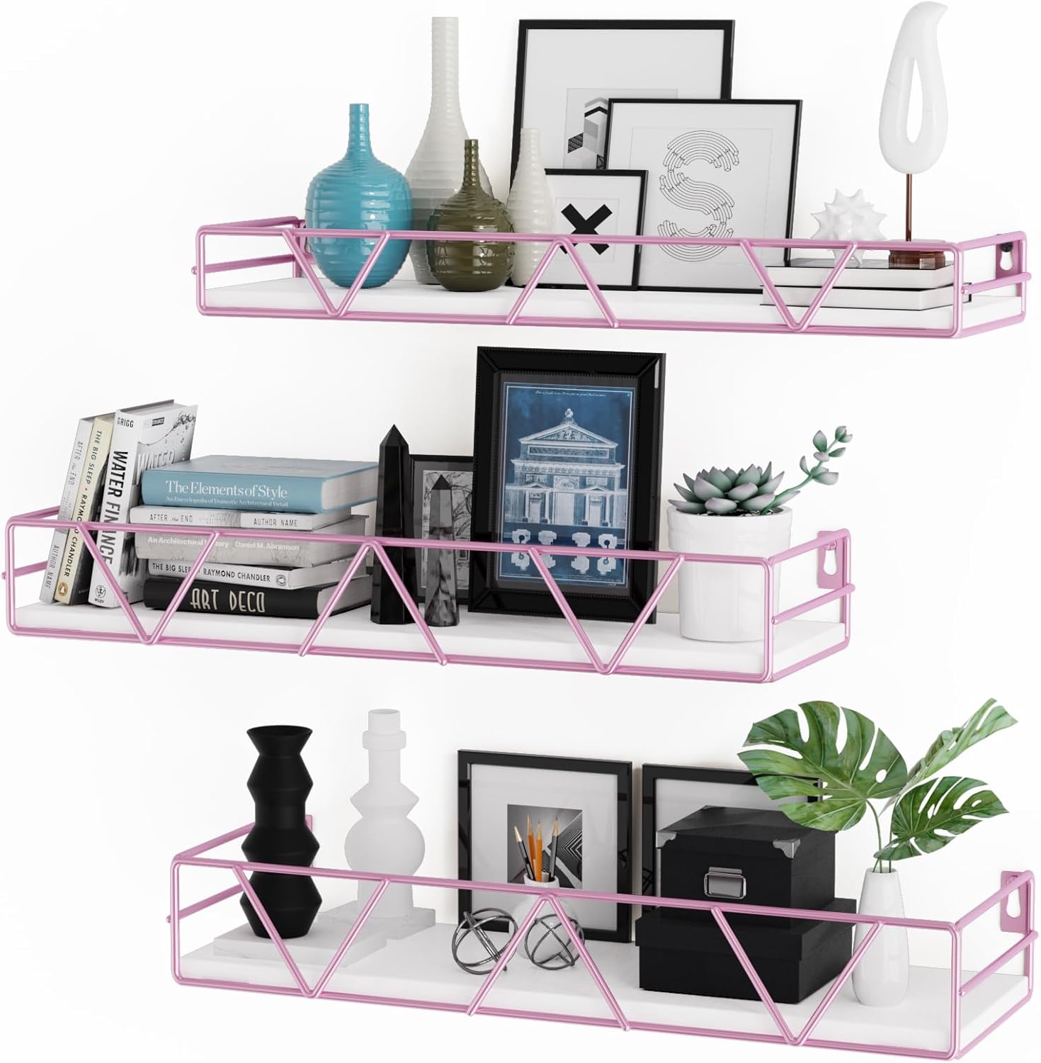 Amaoot Floating Shelves Set of 3, Home Wood Wall Shelf, Farmhouse Shelf for Bedroom, Wall Mounted Floating Shelf for Living Room, Bedroom, Bathroom, Kitchen, Office (Gold-4pcs)