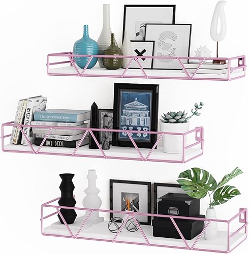 Miniatura 12 de Juego de 3 estantes flotantes, estante de pared de madera para el hogar, estante de granja para dormitorio, estante flotante montado en la pared