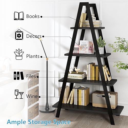 Miniatura 5 de DKLGG Estantería en forma de A de 4 niveles, estantería de metal industrial, estante de escalera de dormitorio de pie, estantes de exhibición
