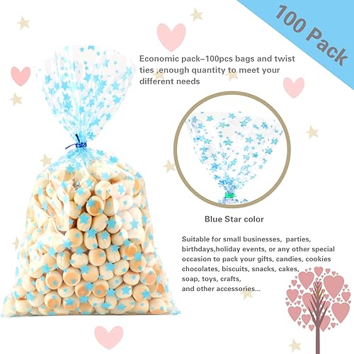 Miniatura 115 de COQOFA 100 bolsas de regalo de estrella rosa de 7 x 12 pulgadas, bolsas de regalo de celofán, bolsas de regalo de fiesta, bolsas de plástico Rosado