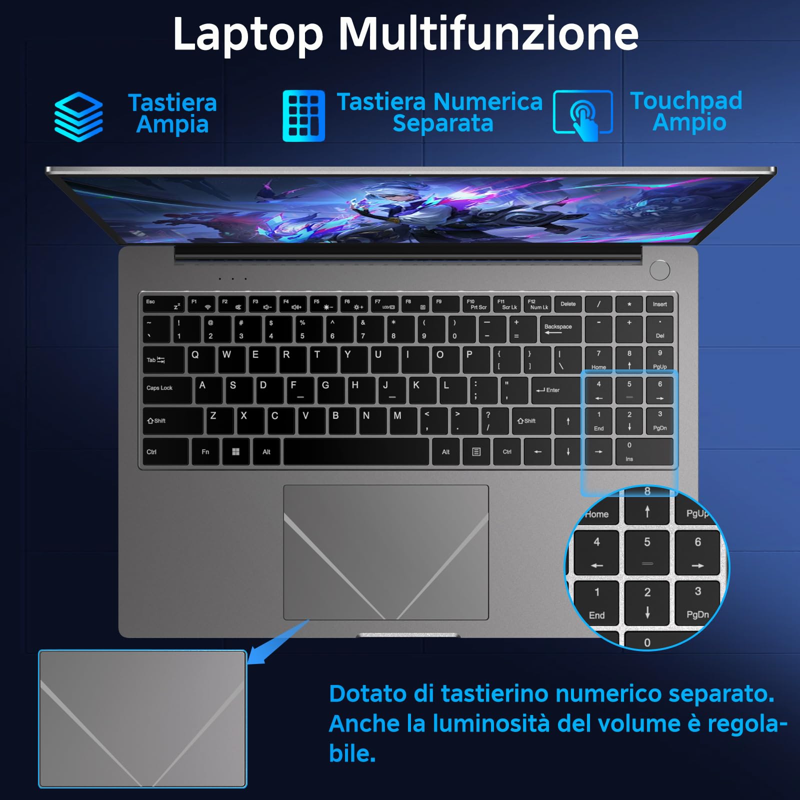 bvate PC Portatile Gaming 16" Core i3 16GB RAM SSD Espandibile Argento Grigio | Schermo IPS 1920×1200 FHD+, CPU fino a 3,2GHz, 5G WiFi, Mouse e adesivi tastiera italiana inclusi
