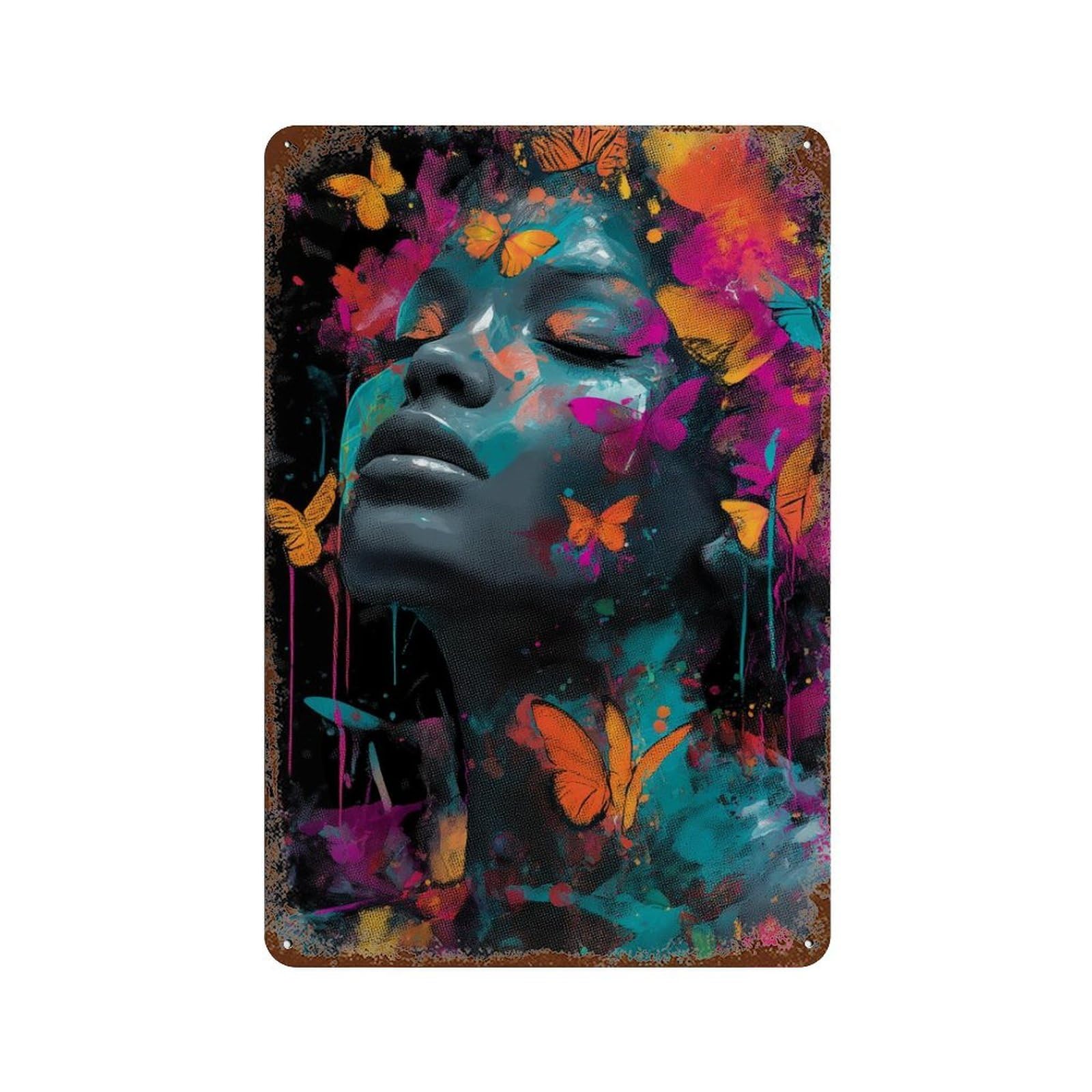 Colorful Butterfly Dreams 11.8"x7.9" Rustic Tin Plaque, Industrial Home Decor for Farmhouse, Kitchen And Entryway Decor