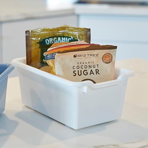 Miniatura 7 de ECR4Kids Cubo de almacenamiento frontal con cucharada, organización multiusos, color blanco, 5 piezas