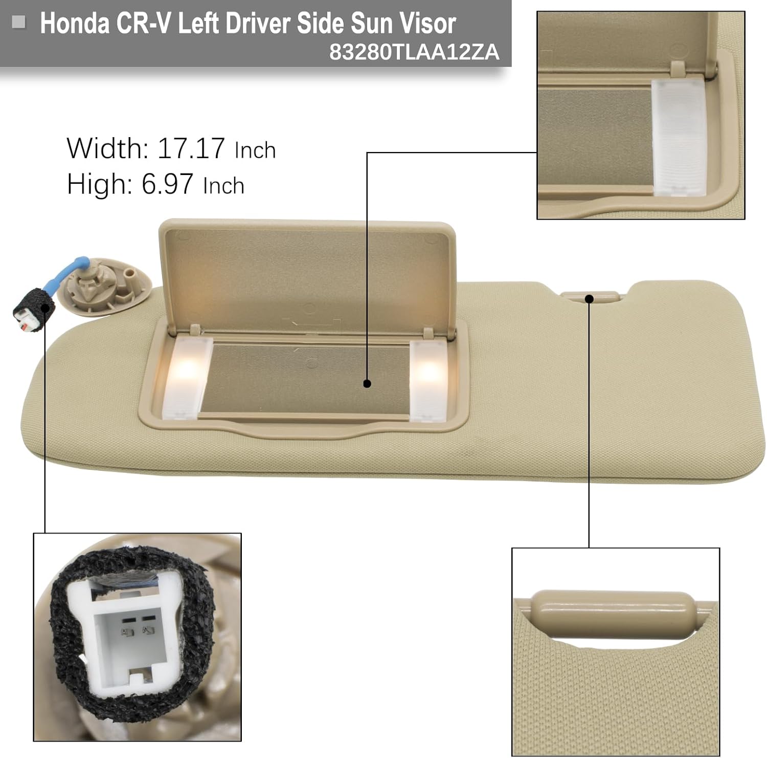 CRAZYPARTS Left Driver Side Sun Visor Compatible with Honda CR-V 2017 2018 2019 2020 2021 2022 Sunshade Replacement # 83280TLAA12ZA Color: Beige