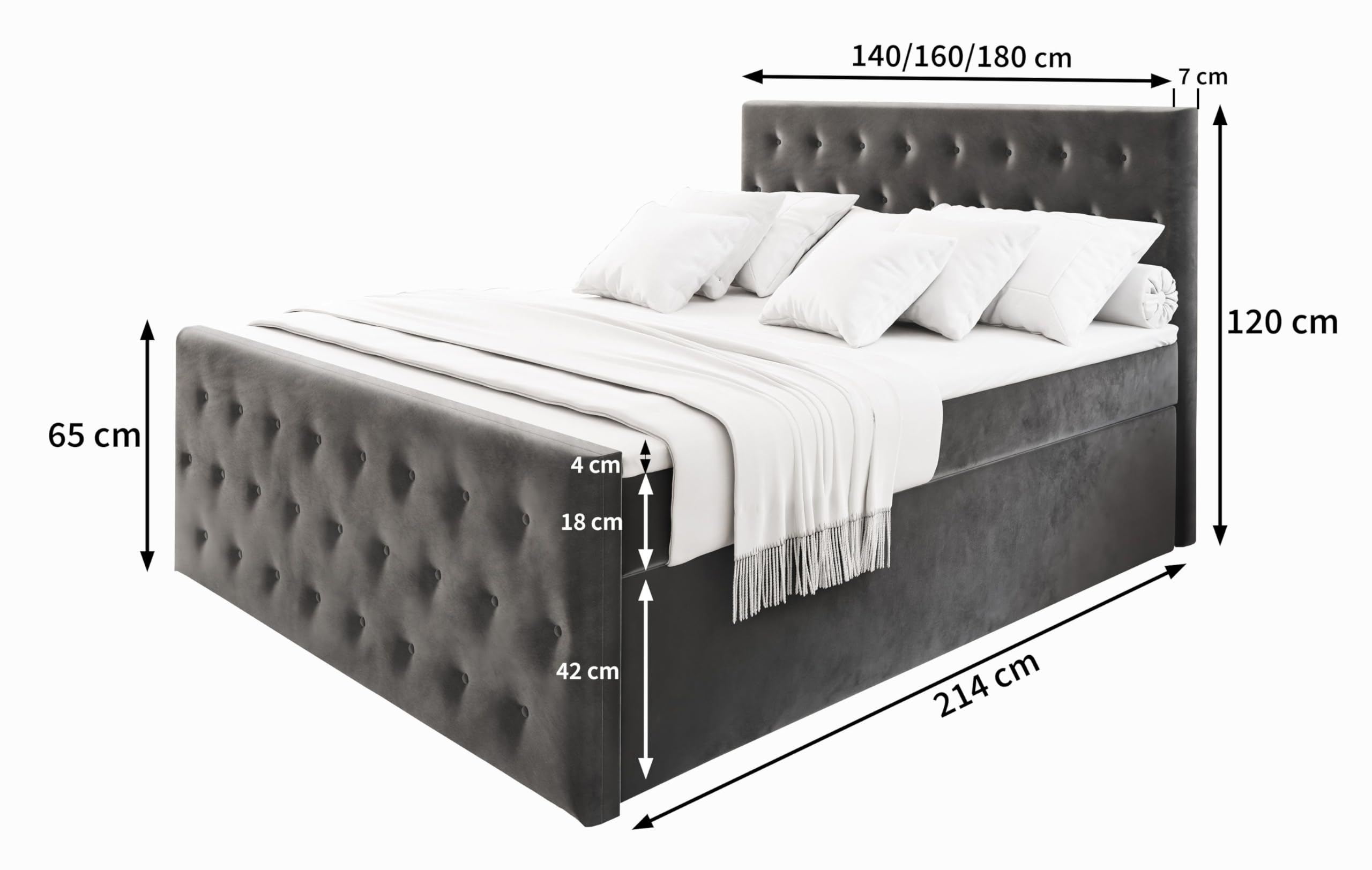 Masseno Łóżko kontynentalne FONDI 160x200 cm, Łóżko w zestawie z materacem, stelażem i pojemnikiem na pościel, Kolor Beżowy, Tkanina CASABLANCA 04