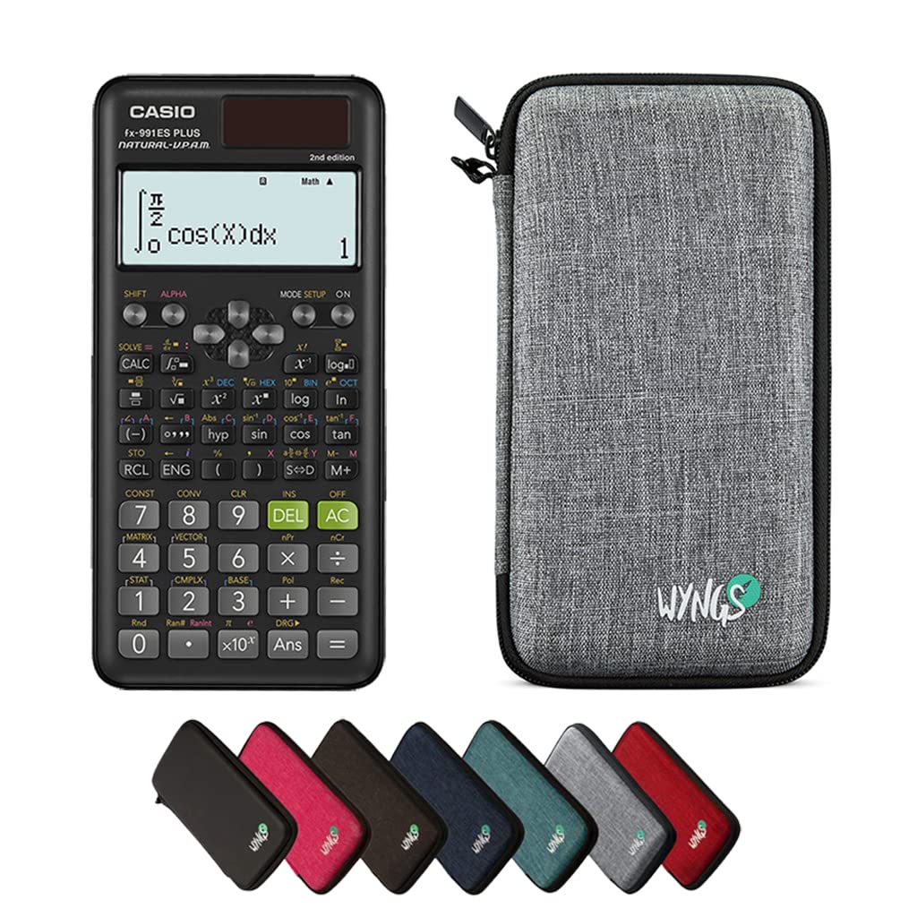 Casio fx-991ES Plus 2nd Edition con Funda Protectora WYNGS Gris Claro - Calculadora Científica - Paquete Básico