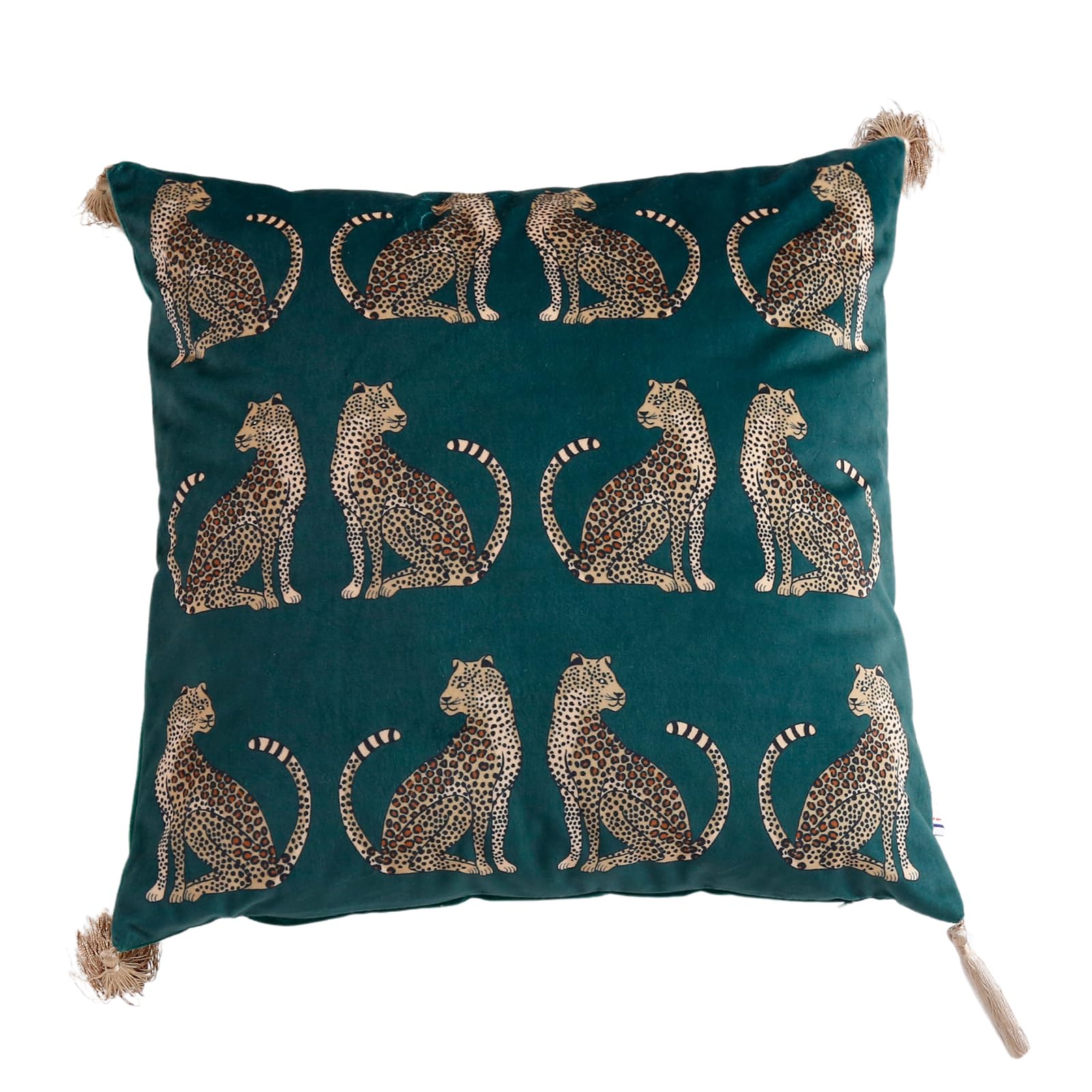 XSlive Lumbar Decorative Throw Pillow Cover with Tassels Leopard Pattern Cushion Cover Luxury Style Soft Velvet Pillowcase for Sofa Couch Bedroom (18"x18",Dark Green) โ image 1