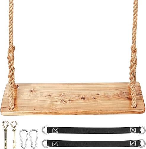 Miniatura 2 de Columpio de madera para árbol, capacidad de carga de 500 libras, columpio de madera para adultos y niños, altura ajustable, asiento colgante