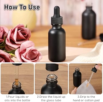 Epakh 100 Pcs 1oz Dropper Bottle 30ml Round Glass Bottles With Droppers And Hats Empty Glass Dropper Container For Essential Oils Lab Tinctures Medicine Perfumes(Black)