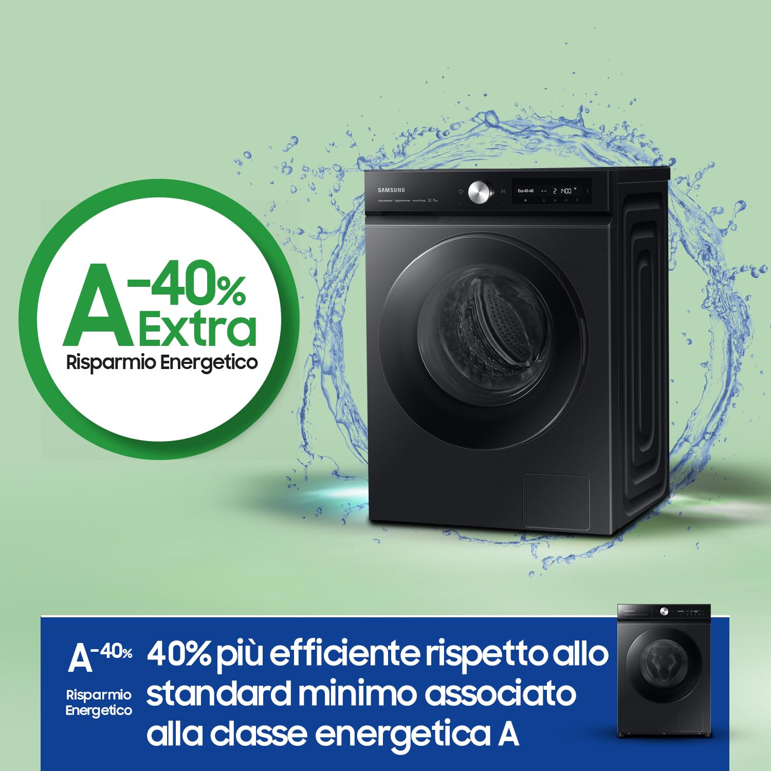 Samsung Lavatrice Bespoke AI Quickdrive WW11DB8B95GB/U3, Libera installazione, 11 Kg, 1400 RPM, Wi-Fi, AI Control, Vapore, Carica Frontale, 60l x 85h x 60p cm