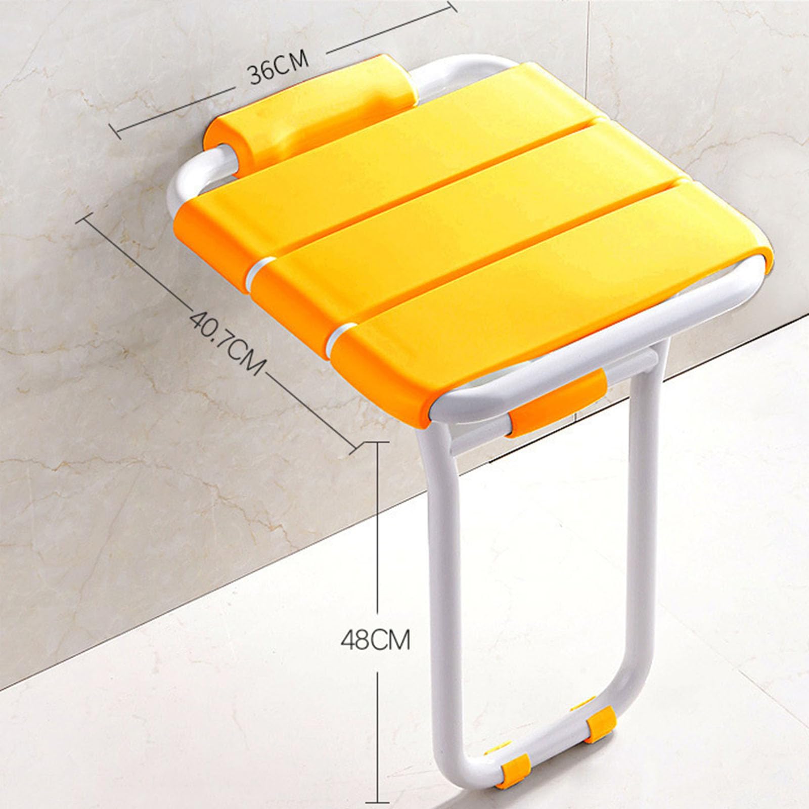 Silla de Seguridad para baño para Personas Mayores, Taburete Plegable para Inodoro, Silla Colgante para Cuarto de Ducha, Ahorro de Espacio, Blanco, Naranja (Yellow)