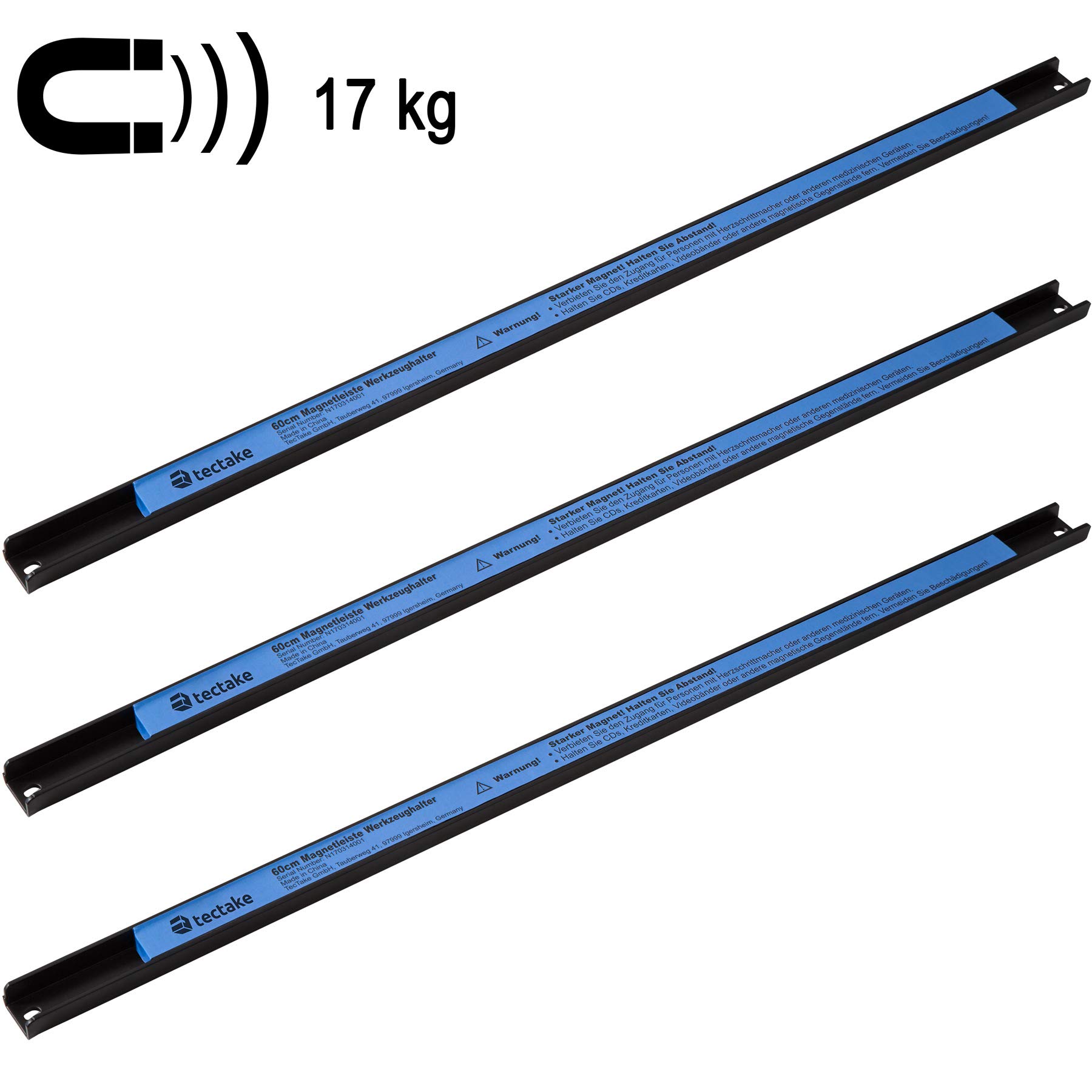 tectake Magnetleiste Werkzeughalter | inkl. Montagematerial | geeignet für alle magnetischen Gegenstände - Diverse Modelle (3er Set 60 cm | Nr. 40286