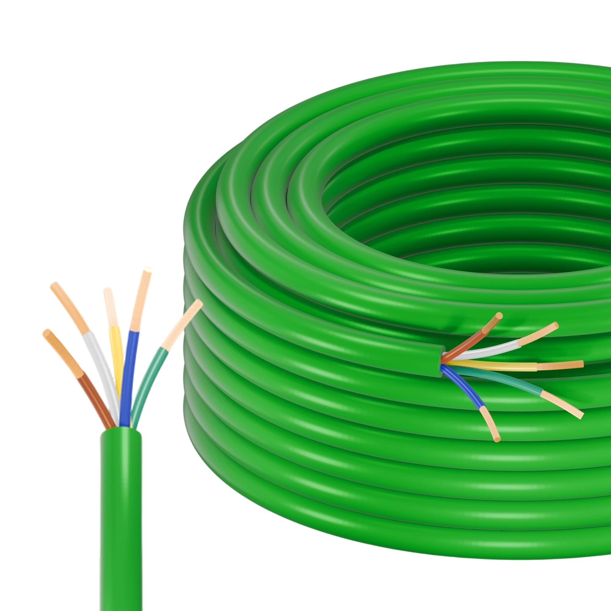Enough 14AWG 50FT 5 Way Trailer Wire Harness - Green Sheath 5X Individually CCA Round Conductor for Trailers, RVs, Hook-up Cable, Hitch Tow