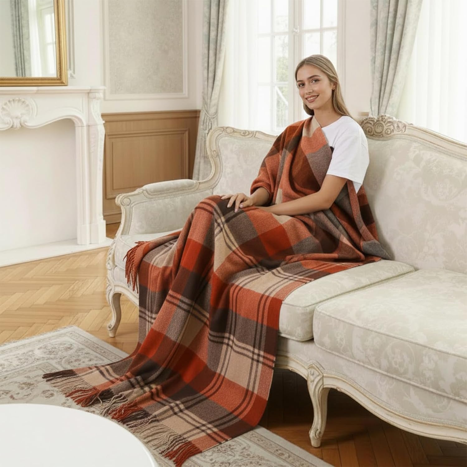 Wool Throw Blanket 55x83 Inch Plaid Tartan Blankets Camping Throws Couch Throws Blankets for Travel 1.5lb - Image 4