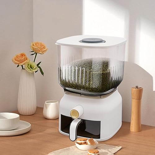 Miniatura 7 de Dispensador de arroz de 22 libras, recipiente de almacenamiento de granos grandes con dispensador de alimentos de taza de arroz, organizador de