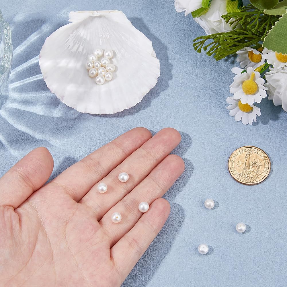 18Pcs Natural Freshwater Pearls Beads Round Cultured Pearl Loose Bead Natural Half Drilled Pearl Beads for Jewelry Necklace Bracelets Earrings Making DIY Crafts - Image 3