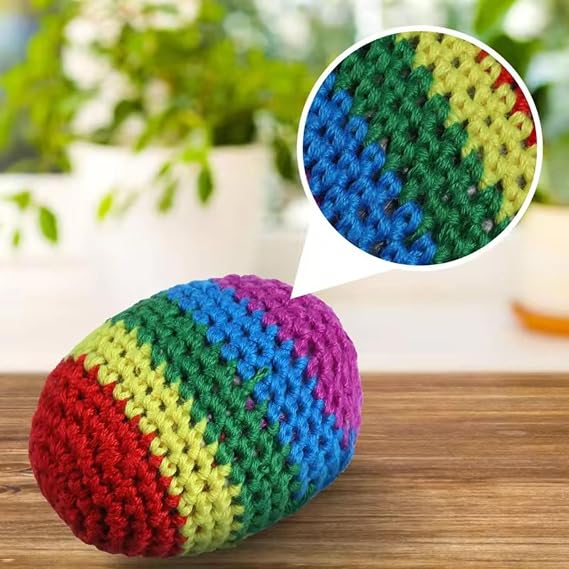 3PCS Knitted Hacky Bag Set, Hand-Made Knitted Footbag Sack, Assorted Foot Bag Crochet Hacky Ball for Adults, Colorful Juggling Footbag for Beginners, Handwoven Toss Pack, Multicolor, Sand Fill