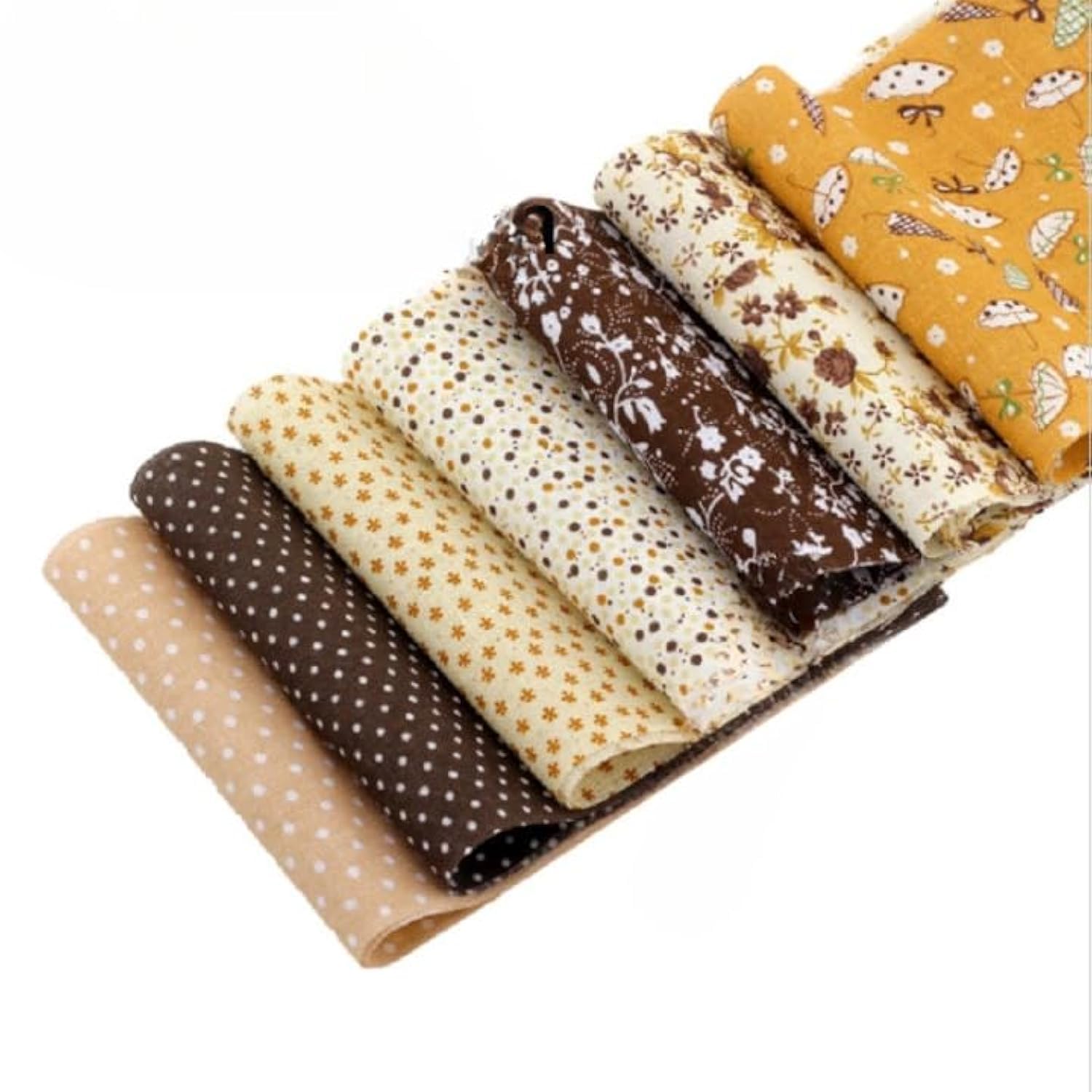 Craftsfabrics Brown 7Pcs Cotton Strips Bundle - 10 * 100Cm Different Pattern Patchwork Material Mixed Squares For Quilting, Sewing, Artcraft Diy