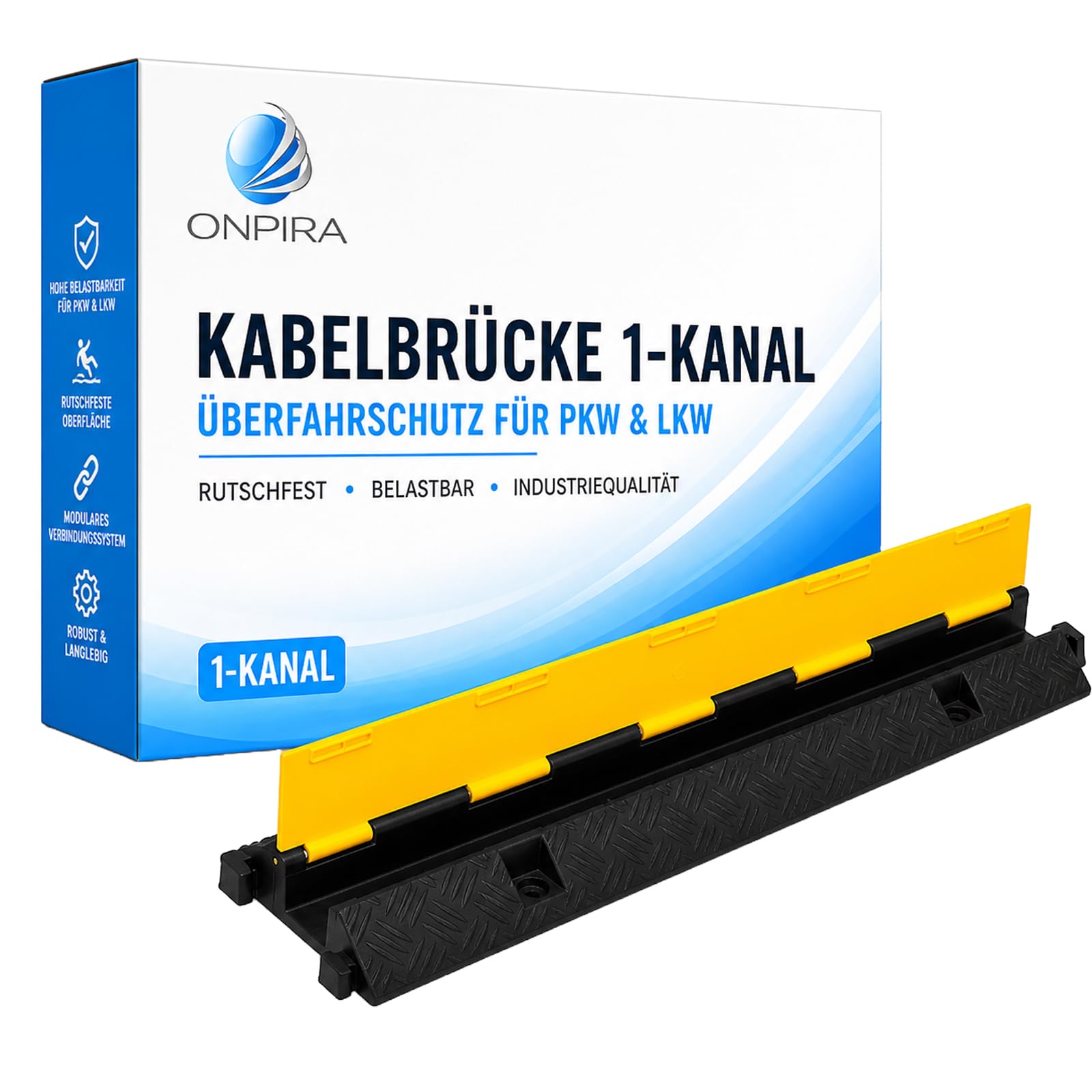 1-Kanal Kabelbrücke/Schlauchbrücke – Extra großer Kanal 70x50 mm, Überfahrschutz, Kabelkanal-Rampe für Pkw & LKW, Protector, Schutzbrücke für Kabel und Schläuche