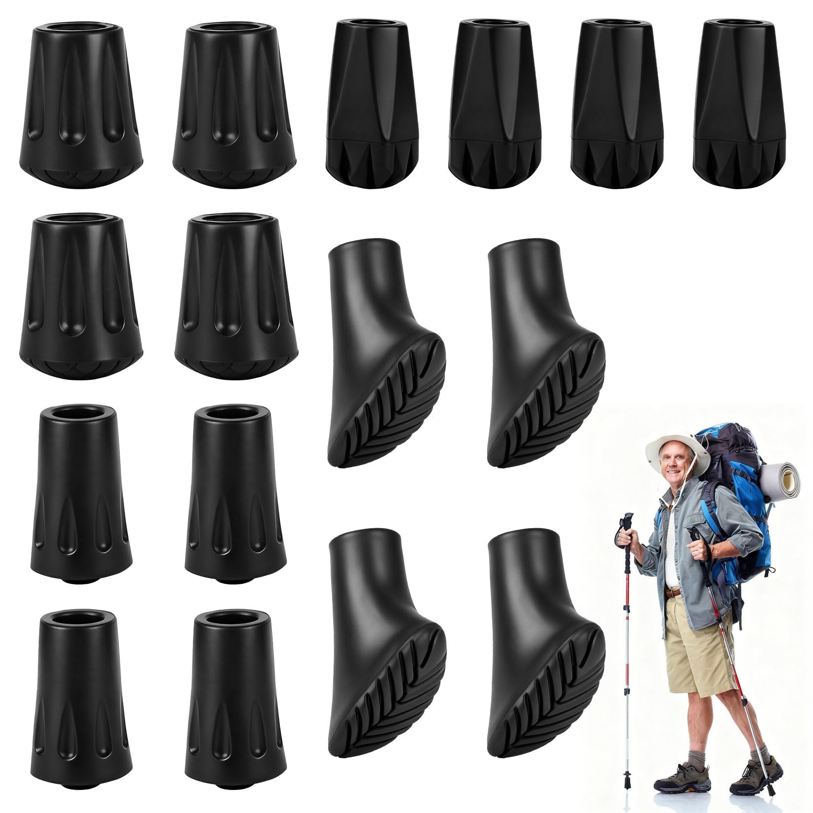 Gumowe Końcówki Kijki 16 szt. 4 Style | 16 antypoślizgowych końcówek gumowych w 4 stylach. Do kijków nordic walking, trekkingowych i lasek. Na asfalt.