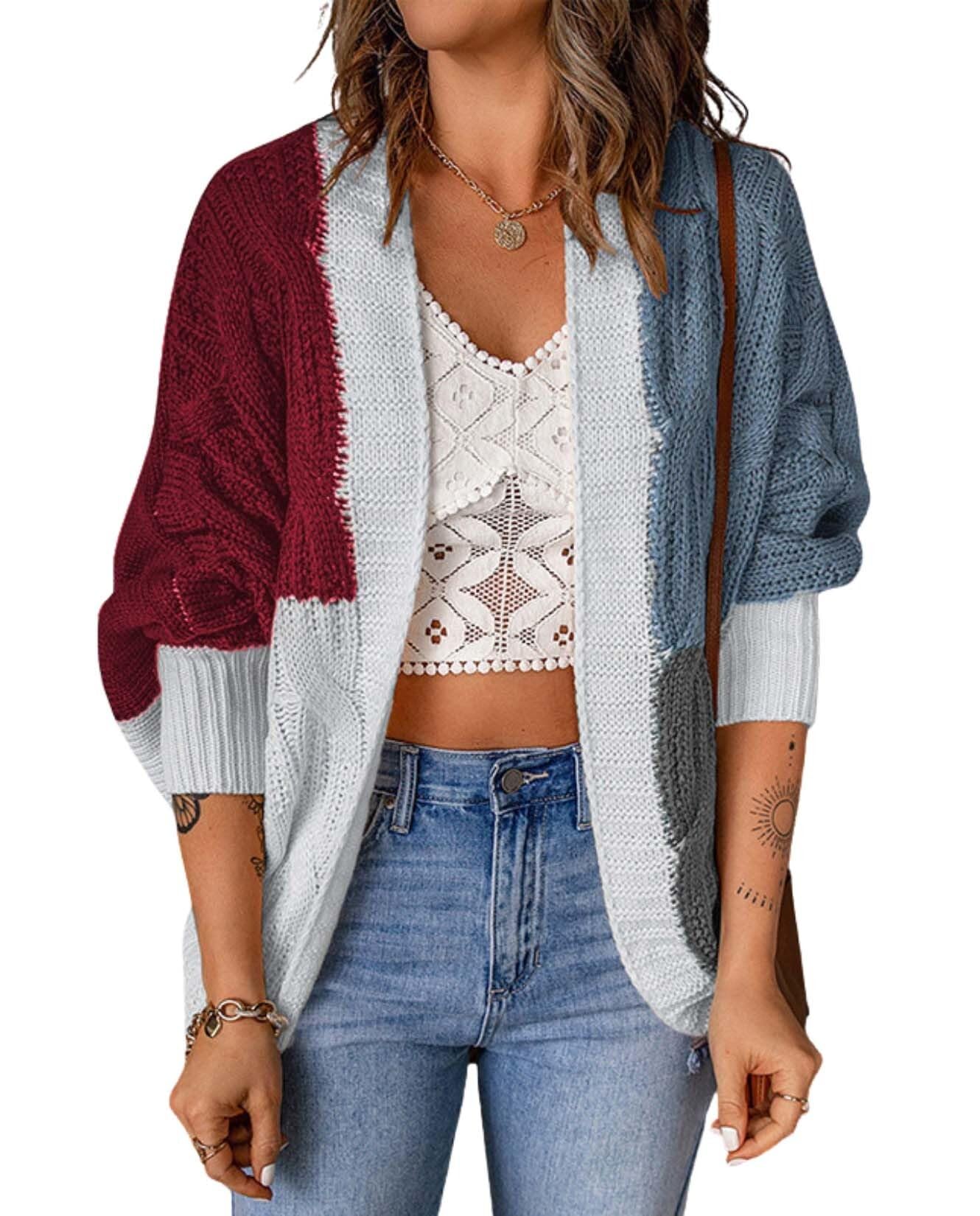 Womens Colorblocking Cardigan Feel Cozy Thick Knit Sweater Keep Warm and Fashionable in Autumn and Winter Season