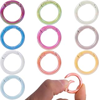 10pcs Spring O Ring Clips, Colorful 25 mm Mini Circle Keyring Clips, Metal Round Spring Snap Keychain Rings for Keys, Crafts, Handbags