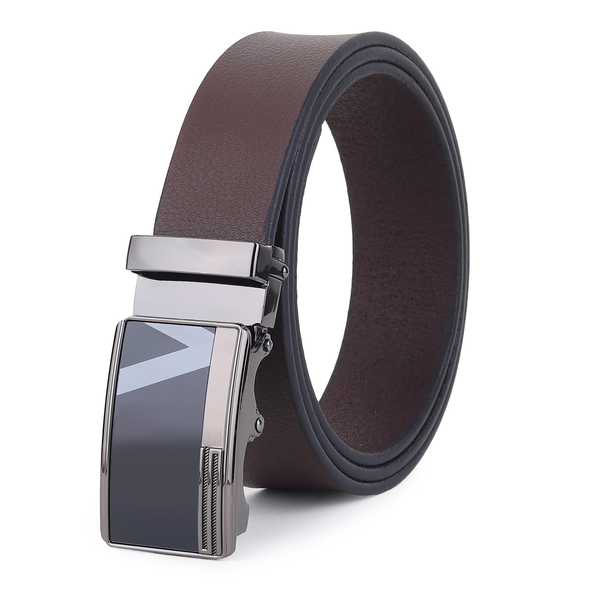 Men’s Formal Casual Party Evening Genuine Leather Autolock Buckle (Black) Belt-picture-49